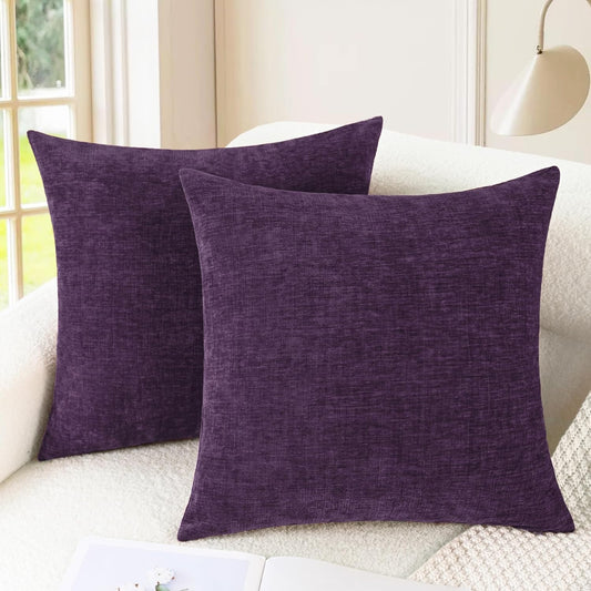CaliTime Throw Pillow Covers Decorative 20 X 20 Inches Pack of 2 Cozy Chenille Cushion Cases for Couch Sofa Bed Living Room Home Plum Purple