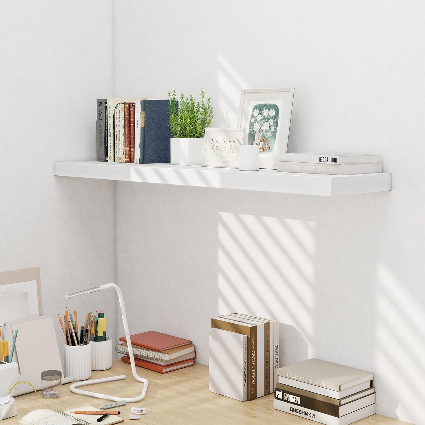 Fun Memories 10 Inch Deep Shelves, Floating Shelves for Wall 48 Inches Long, Wood Floating Shelves for Wall, Large Storage Shelves Wall Mount for Living Room Bedroom, White, Set of 1