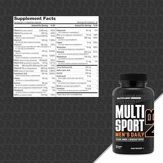 NutraBio Multisport for Men 33 Vitamins, (120 Vegetable