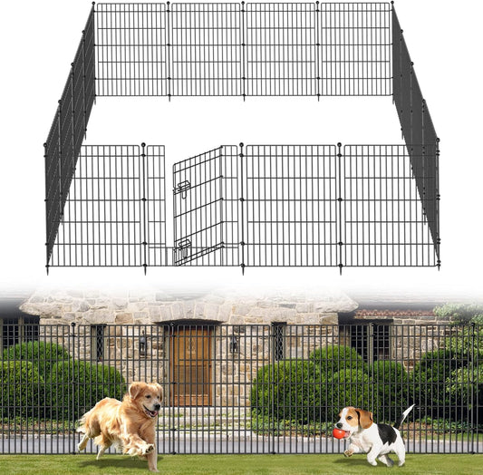 5 Panels No Dig Garden Fence with Gate, 34in(H) × 11.25ft(L) Decorative Metal Outdoor Dog Fence, Rustproof Pet Fencing for Yard, Patio, Flower Bed -Temporary Fencing| Easy to Install