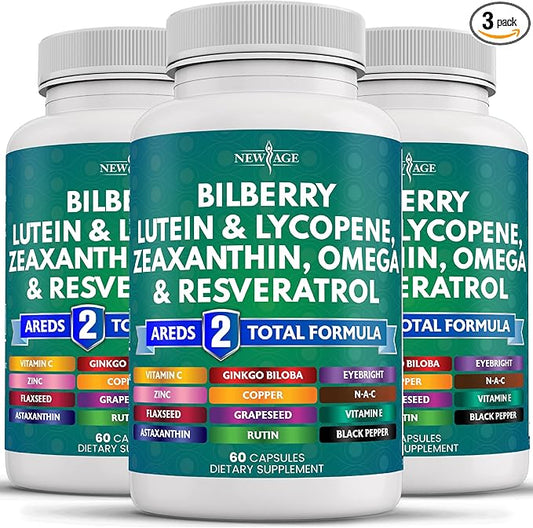 NEW AGE Eye Health Vitamins 6000mg Lutein 40mg Lycopene 40mg Resveratrol 3000mg Grape 6000mg Astaxanthin 180 Count