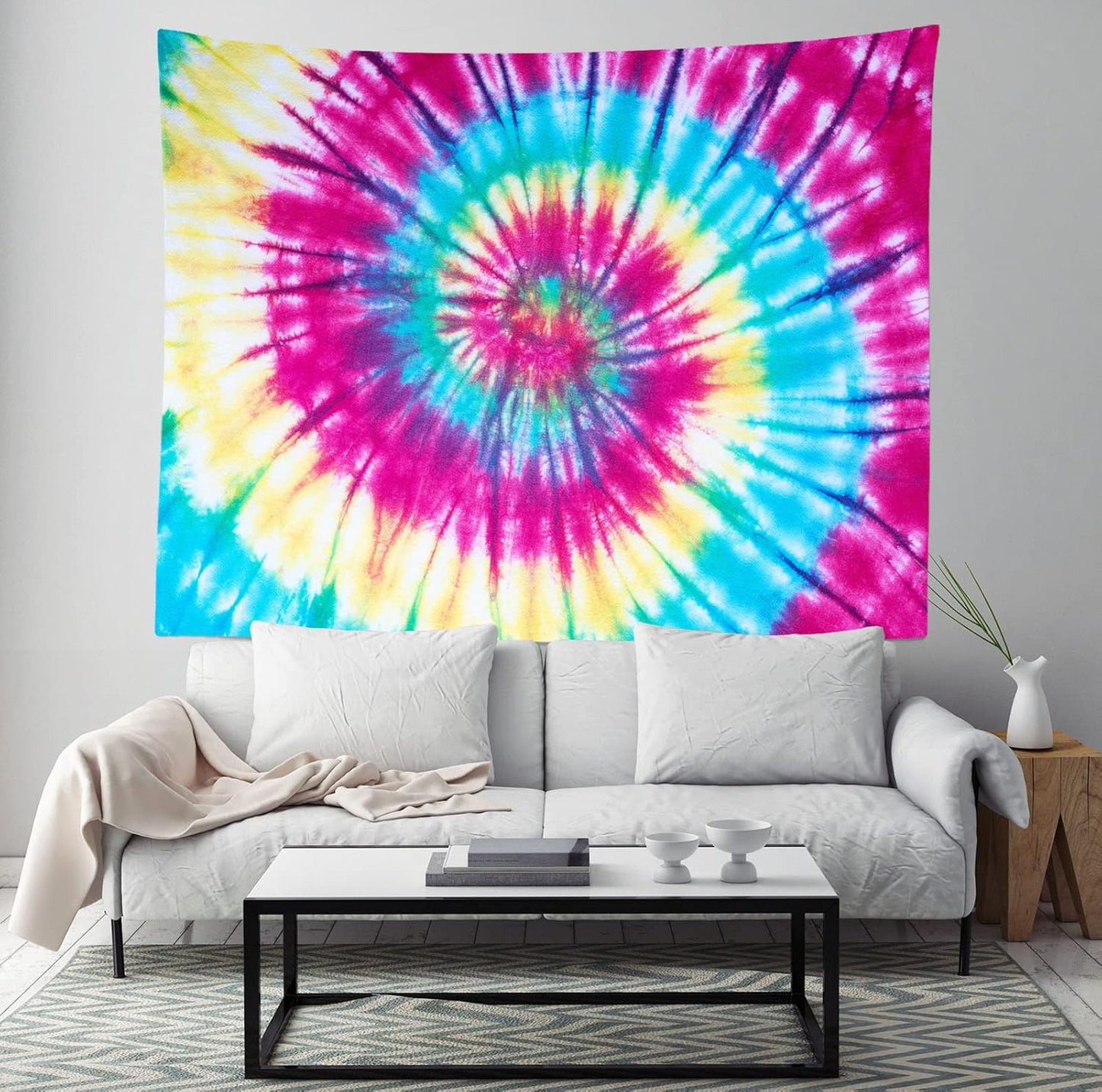 BELECO Tie Dye Tapestry Wall Hanging Fabric 80x60 Inch Colorful Spiral Tie Dye Tapestry Hippi 60s Themed Party Decorations Rainbow Tapestry Art Wall Decor for Bedroom Aesthetic Living Room Dorm