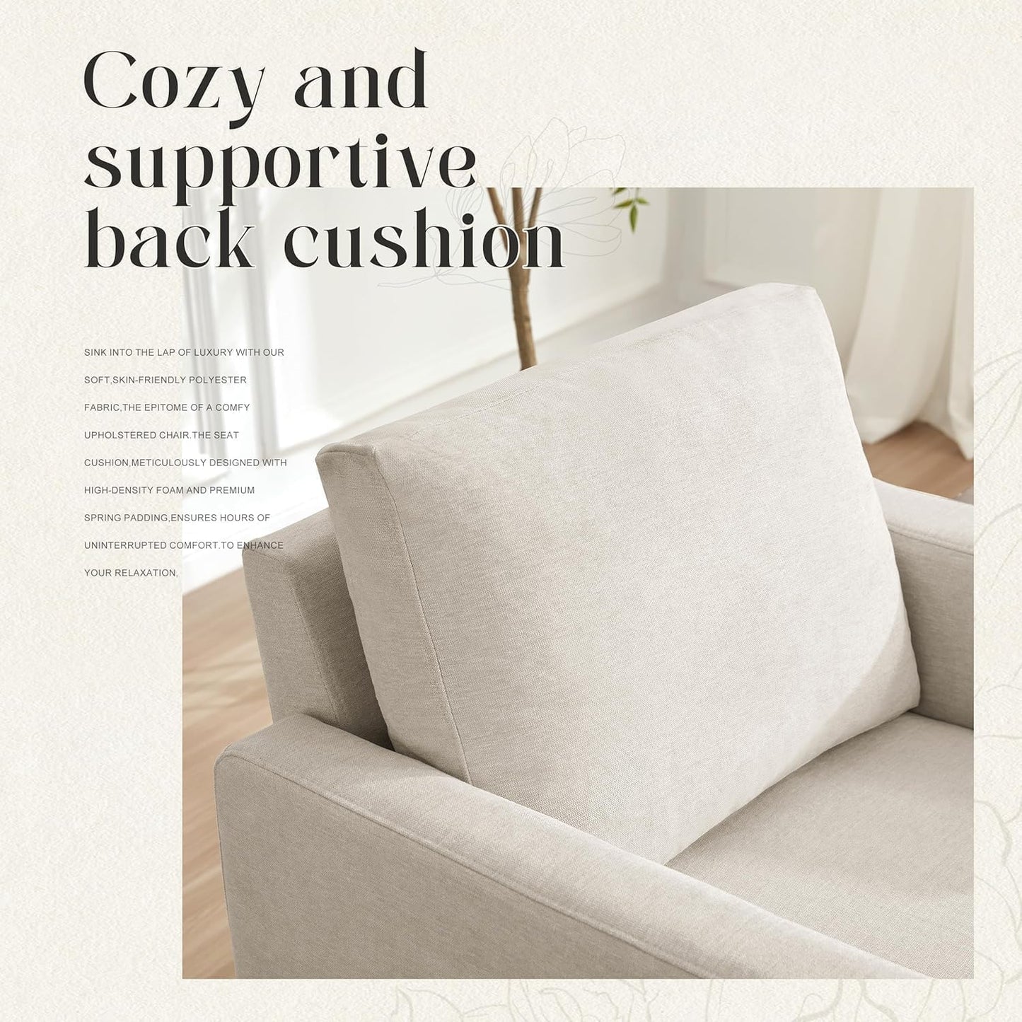 Mid-Century Accent Chair,Modern Linen Fabric Armchair for Living Room,Comfy Upholstered Reading Accent Chairs for Bedroom,Single Sofa Chair with Wood Legs (Beige, 2 Pack)