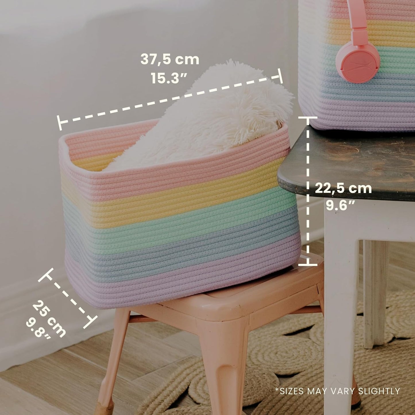 OrganiHaus Rainbow Woven Storage Baskets for Organizing, Cotton Rope Organizer Bins for Shelves, Closet & Nursery, Dog Toy Basket, Decorative Bins for Toys, Towels & Books - 15x10x9