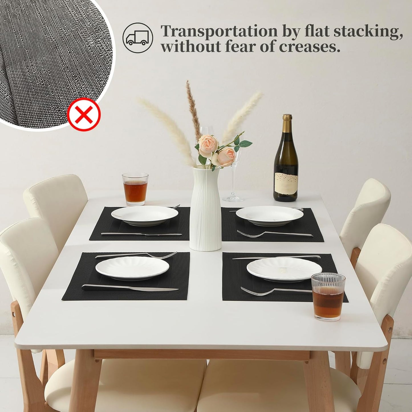 Leetaltree Black Frame Placemats Set of 8 - Heat Resistant Non-Slip Place mats for Dining Table, Washable Durable PVC Vinyl Woven Table Mats（Black Frame, 8）