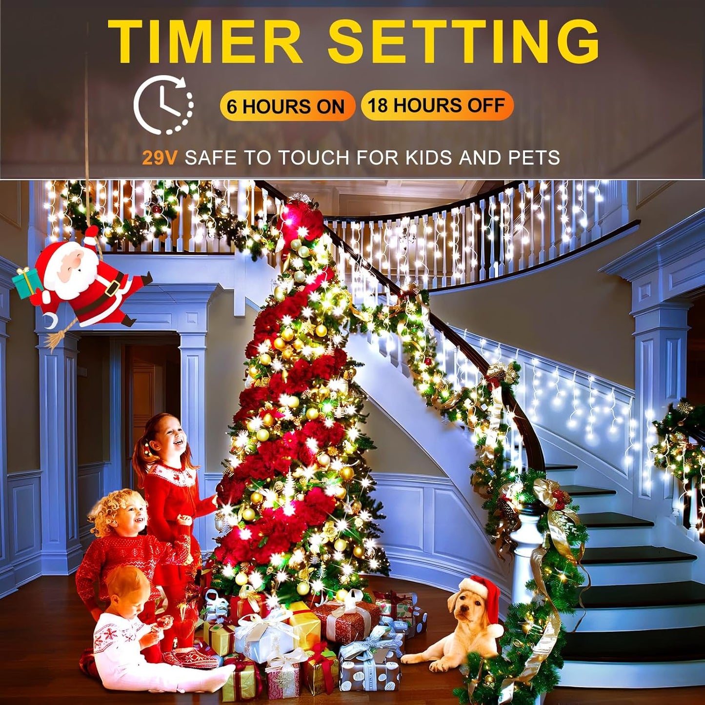 KNONEW 99FT 1216 LED Christmas Lights Outdoor Decorations 8 Modes White Curtain String Light with 228 Drops, Clear Wire LED String Light Indoor Decor for Wedding Party Holiday Christmas