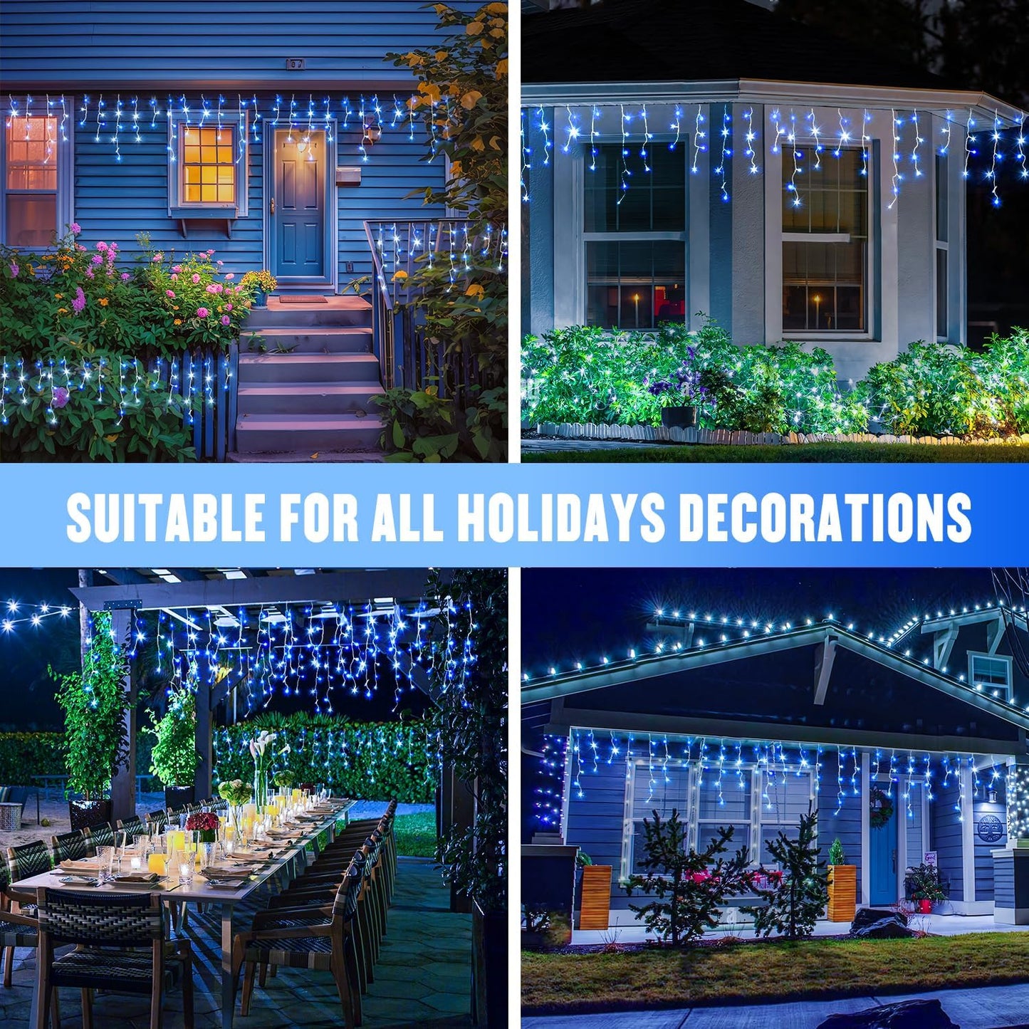 JMEXSUSS Blue&White Icicle Lights - 38.8FT 400 LED Icicle String Lights with Remote for Indoor/Outdoor, House, Bedroom, Fireplace, Birthday, Christmas Decorations