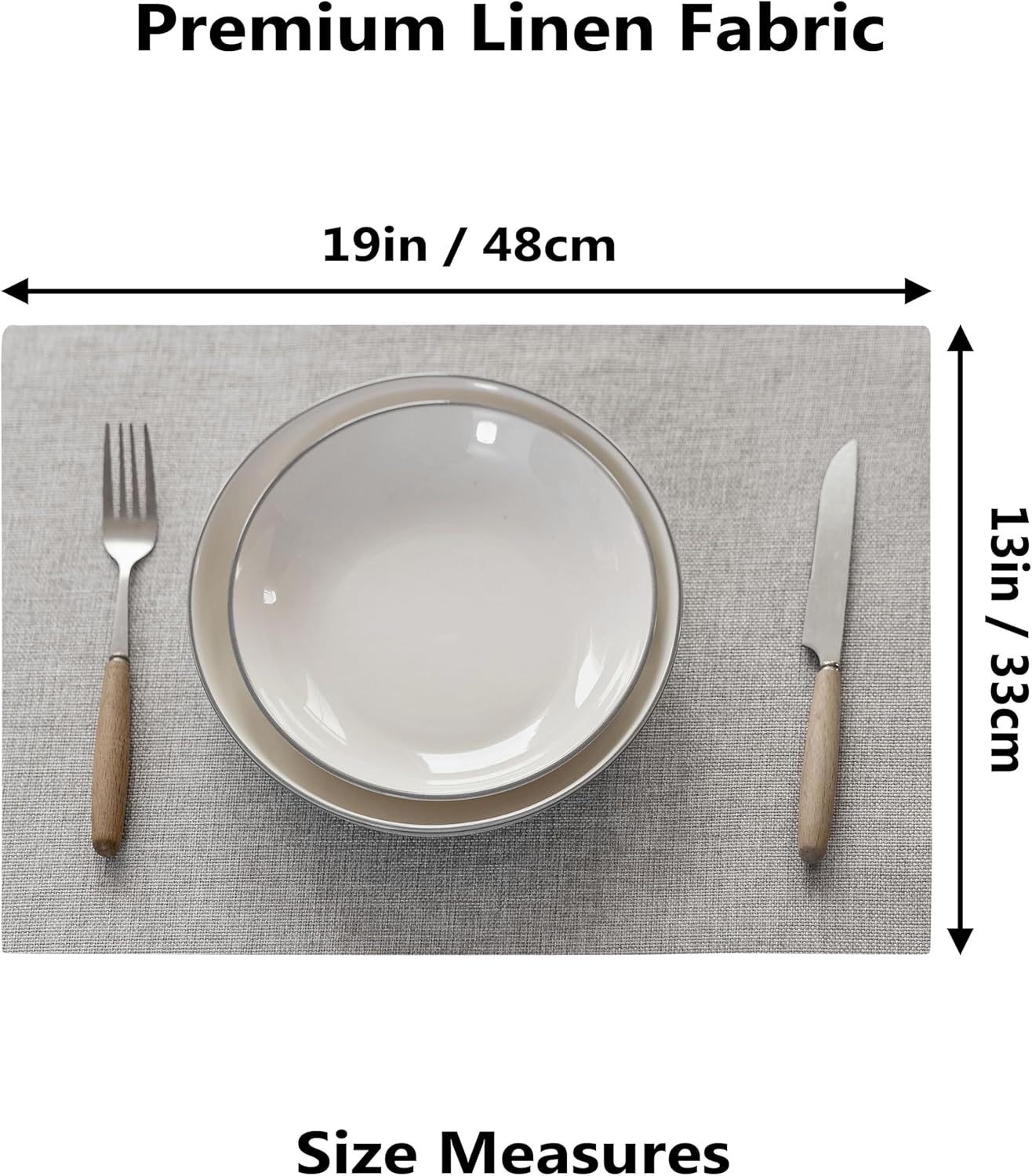 Demetex Placemats Set of 8 Grey Washable Fabric Place Mats Heat Resistant Linen Placemat for Indoor Kitchen Dining Room Tables, 13x19 inch, Light Grey