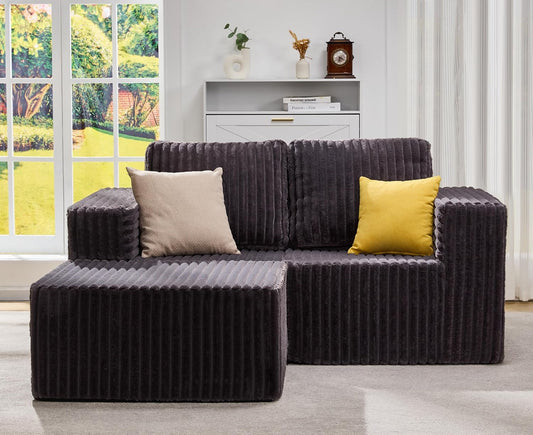 Hobestluk Modular Sectional Sofa Memory Foam Couch L Shape Sofa for Living Room Loveseat with Chaise Lounge Cloud Couch with Removable Cover (Stripe Grey, Loveseat with Chaise)