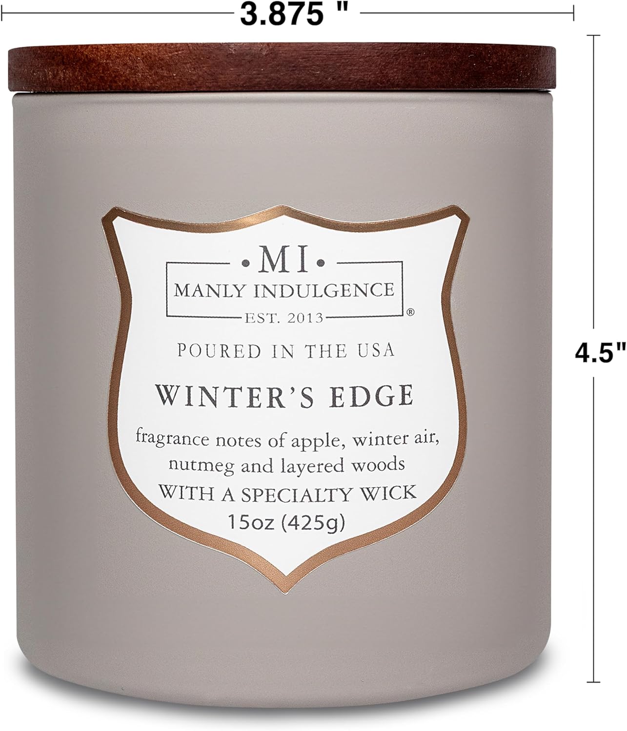 Manly Indulgence Winters Edge Scented Candles for Men, 15 oz Wooden Wick, Premium Soy Blend Wax, 60H Burn, Candles for Home Scented - Made in The USA