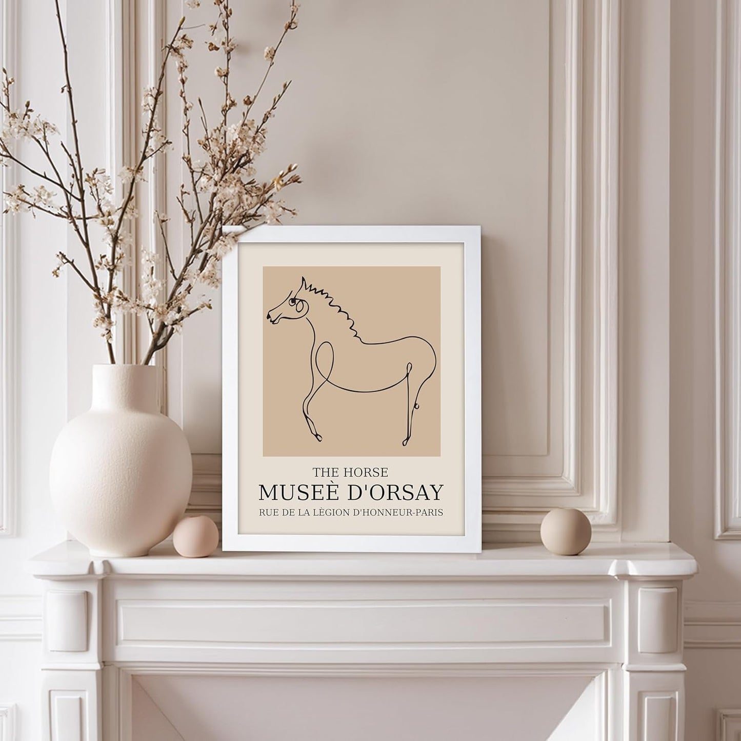 Poster Master Vintage Poster - Retro Minimalist Print - Gift for Artist, Friend - Horse, Line Drawing, Sketch, Abstract - Wall Decor for Living Room, Bedroom, 11x14 White Framed