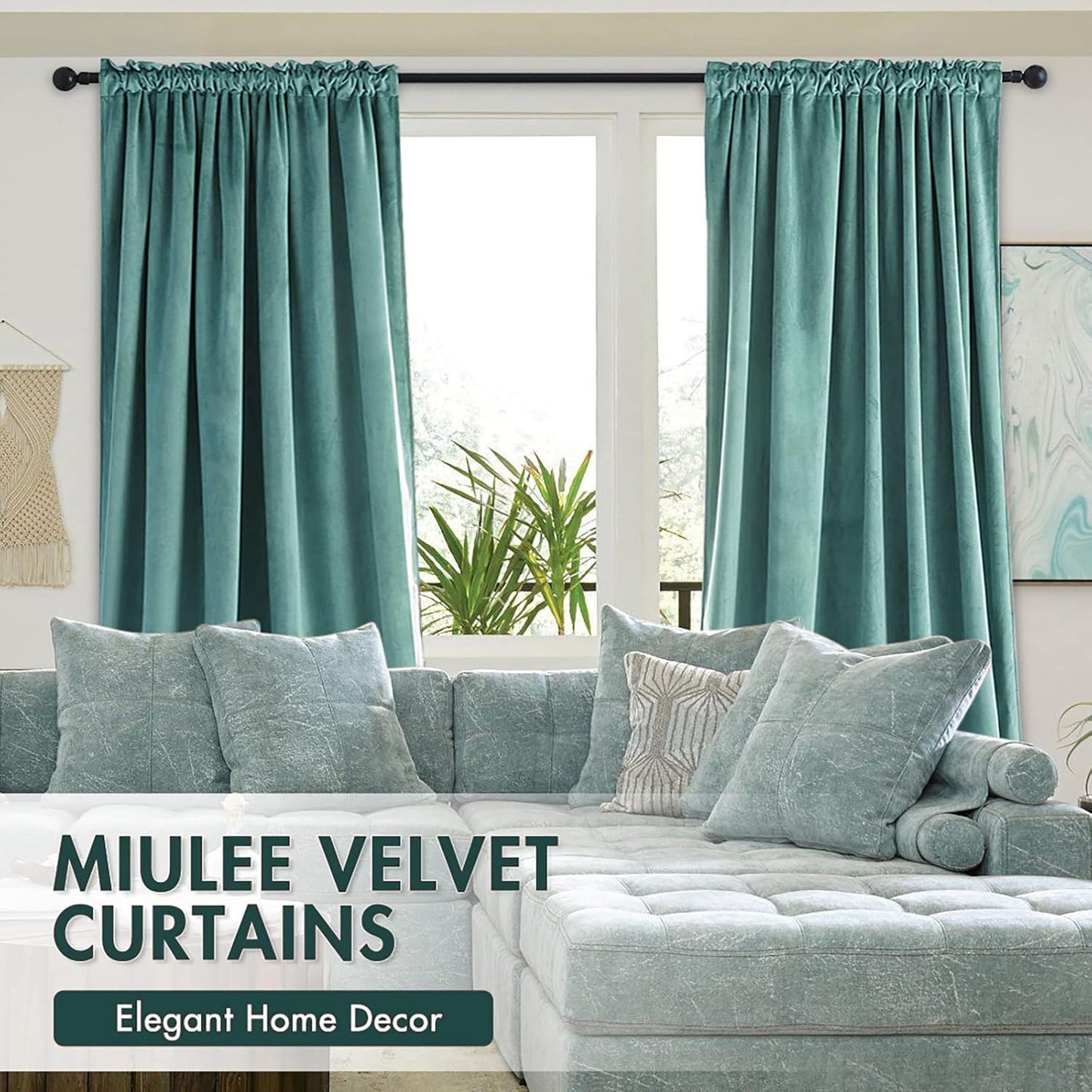 MIULEE Teal Velvet Curtains Thermal Insulated Blackout Curtain Drapes for Bedroom Living Room Darkening 63 Inches Long Curtains Panels Rod Pocket Set of 2