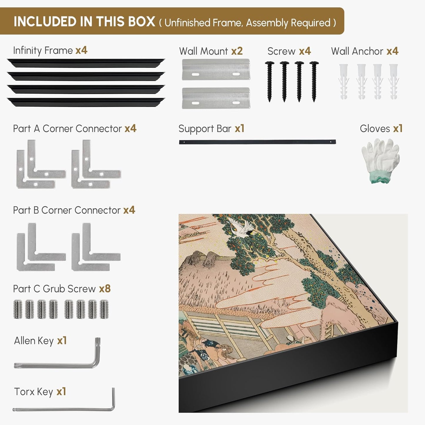 SIGNWIN 24"x46" Extra Large Framed Wall Art Japanese Ukiyo-e Landscape, Timeless Mt. Fuji Scene for Zen-Inspired or Asian-Style Interiors for Home Living Room Bedroom Decor (Frame Assembly Required)