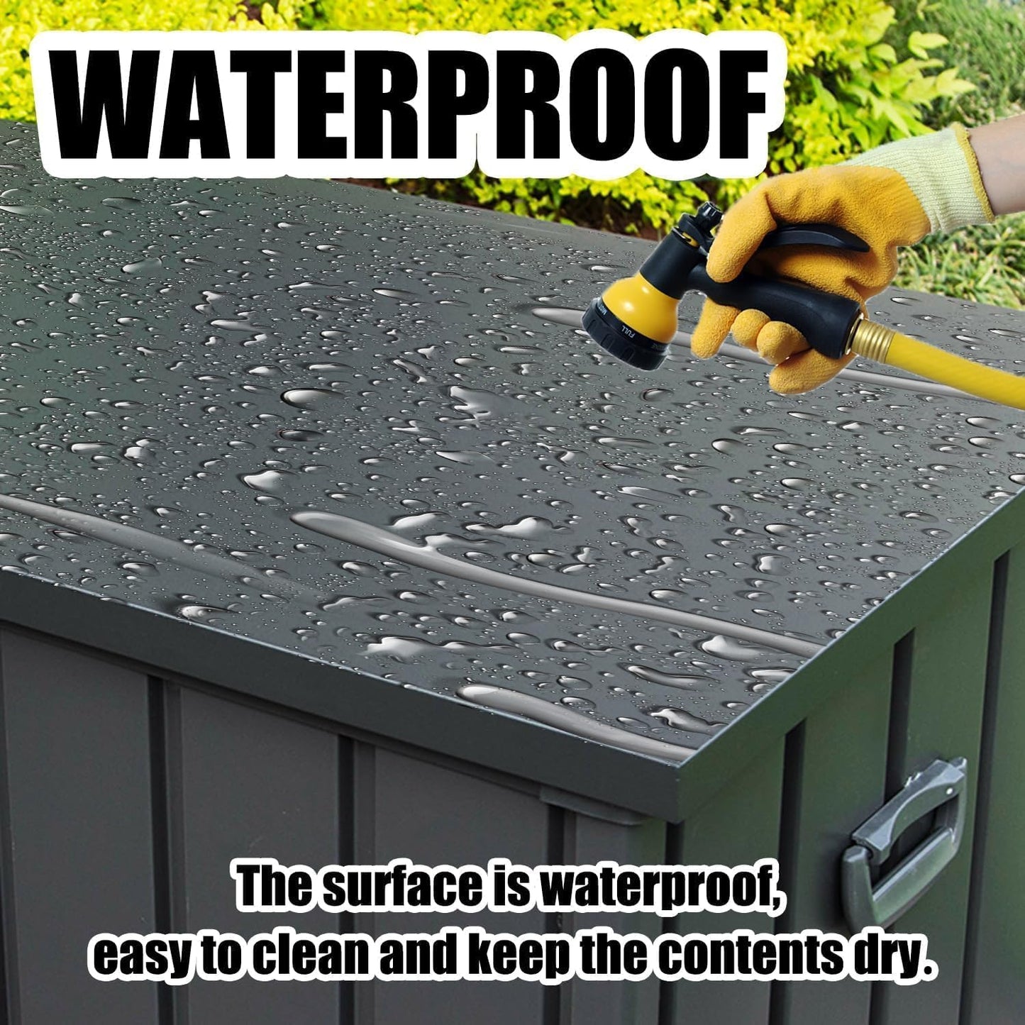 Domi Outdoor Deck Box 100 Gallon, Waterproof Lockable Steel Outdoor Storage Container for Outside Cushions, Garden Tools and Pools Equipment (Gray)