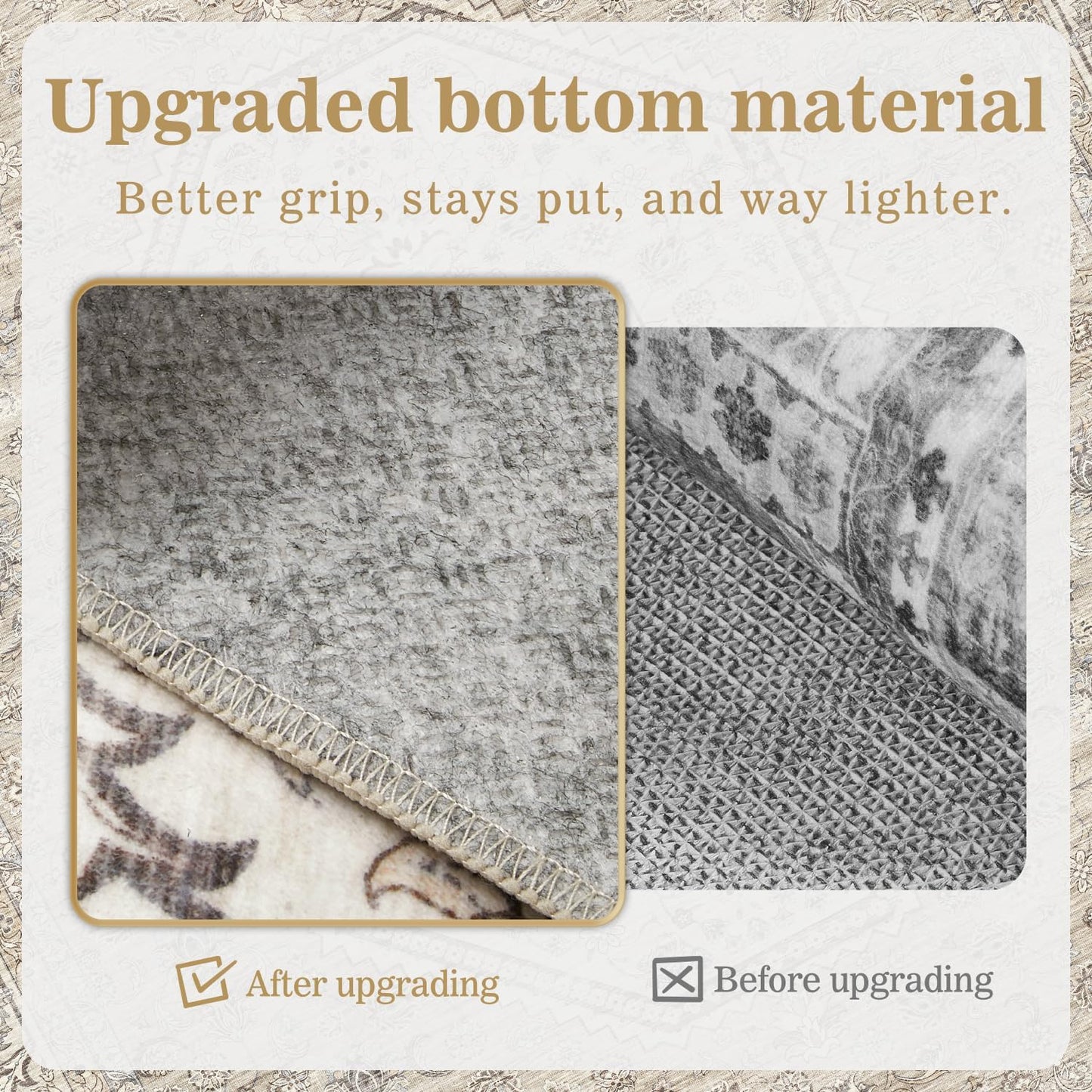 DCX Machine Washable Brown and Beige Area Rug 8x10, Non Slip Stain Resistant Vintage Floral Rug for Living Room Bedroom Nursery, Soft Low Pile Large Carpet