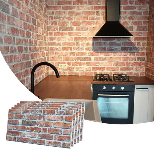 Dundee Deco 3D Wall Panels Faux Brick - Cladding, Red Brown Stone Look Wall Paneling, Styrofoam Facing for Living Room, Kitchen, Bathroom, Balcony, Bedroom, Set of 5, Covers 27 sq ft