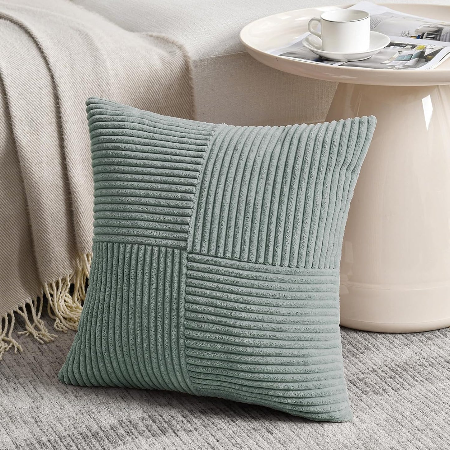 Fancy Homi 2 Packs Grey Blue Euro Decorative Throw Pillow Covers 26x26 Inch for Couch Bed Sofa, Rustic Farmhouse Boho Home Decor, Soft Corss Corduroy Patchwork Textured Square Cushion Case 66x66 cm