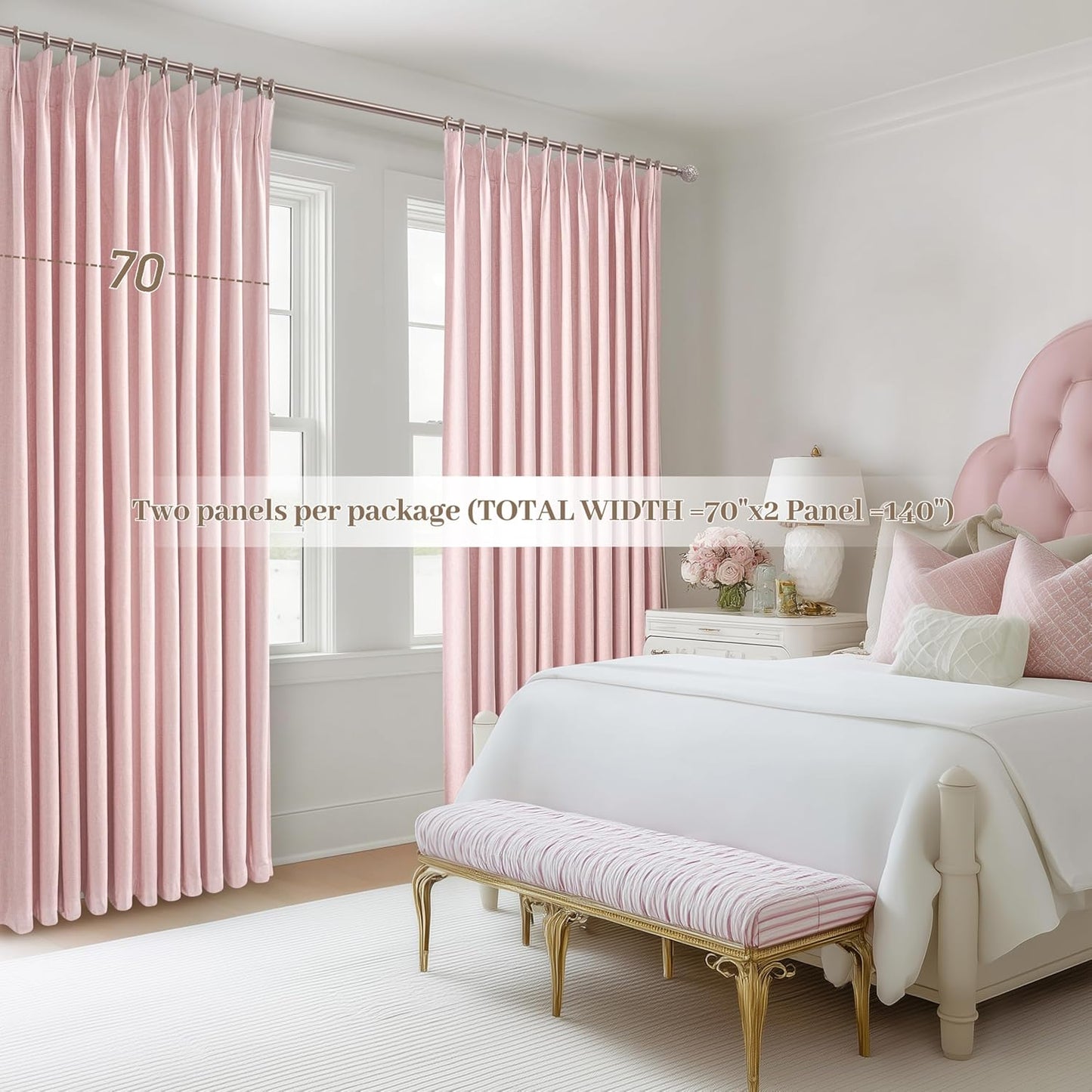 Baby Pink Extra Wide Curtains 70 Inches Wide for Grils Bedroom 2 Panels Set, Heavy Duty Pinch Pleated 84 Inch Long Linen Blackout Sliding Door Window Curtains Thermal Privacy Drapes(70"Wx84" Lx2)