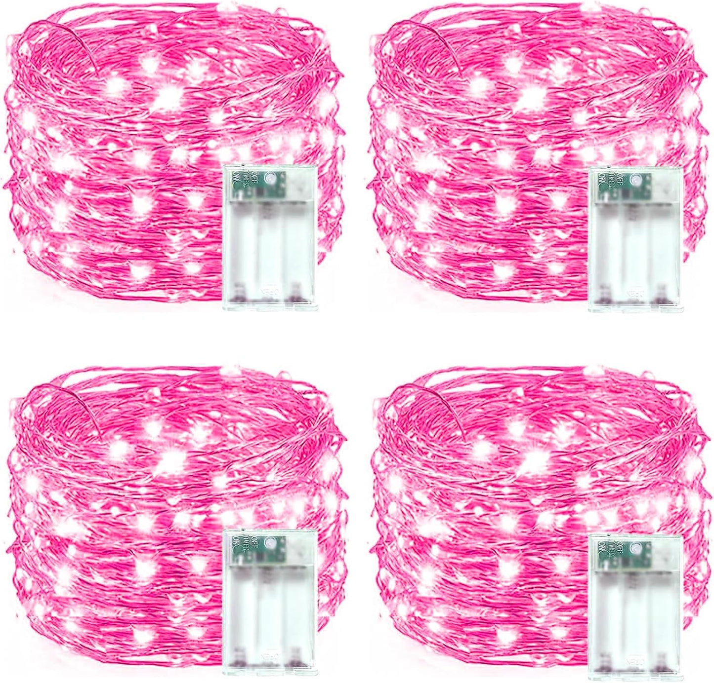4 Pack 20FT 60LED Fairy Lights Battery Operated, Mother's Day String Light with Timer Waterproof, Battery Twinkle Lights for Girl's Bedroom Wedding Anniversary Decorations (Pink)