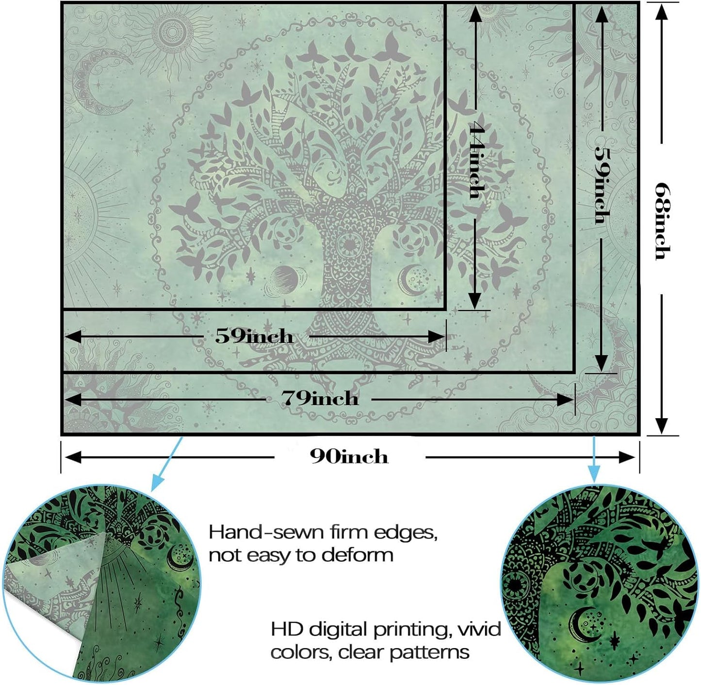 Lunerfex Tree of Life Mandala Tapestry Boho Tapestry for Bedroom Green Tapestries Wall Hanging Living Room Wall Art and Home Decor 60x80