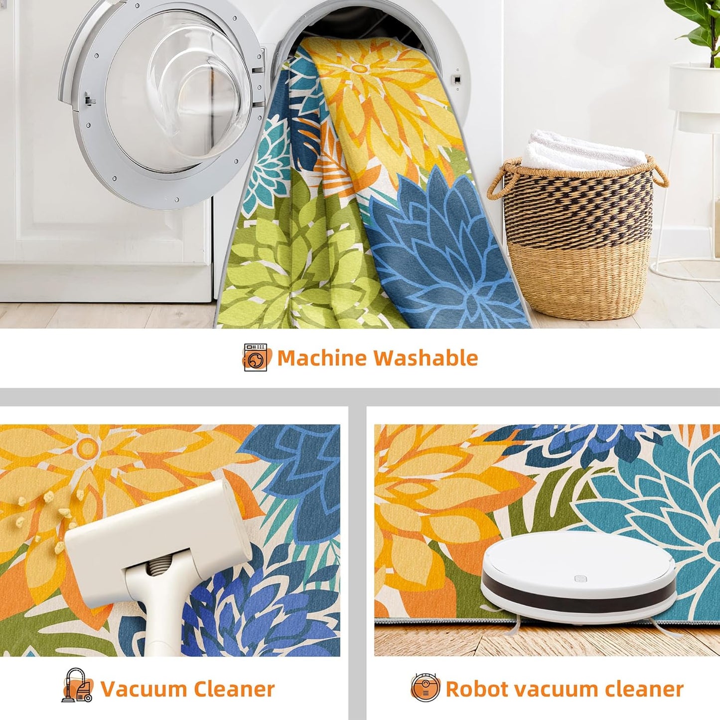 Indoor Outdoor Area Rug Washable Multicolored Patio Rug Tropical Botanical Modern Floral Indoor Outdoor Carpet Non Slip Yellow Green Rug Non Shedding for Patio, Deck, Backyard, Porch (9x12)