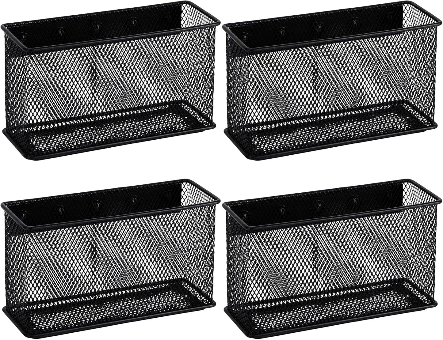 Wire Mesh Storage Baskets Organizer Black Magnetic Basket with 5 Strong Magnets, Magnetic Organizer Holder for Refrigerator Locker Whiteboard Office,Home 6.29'' × 2.28'' × 3.54''，4 Pack