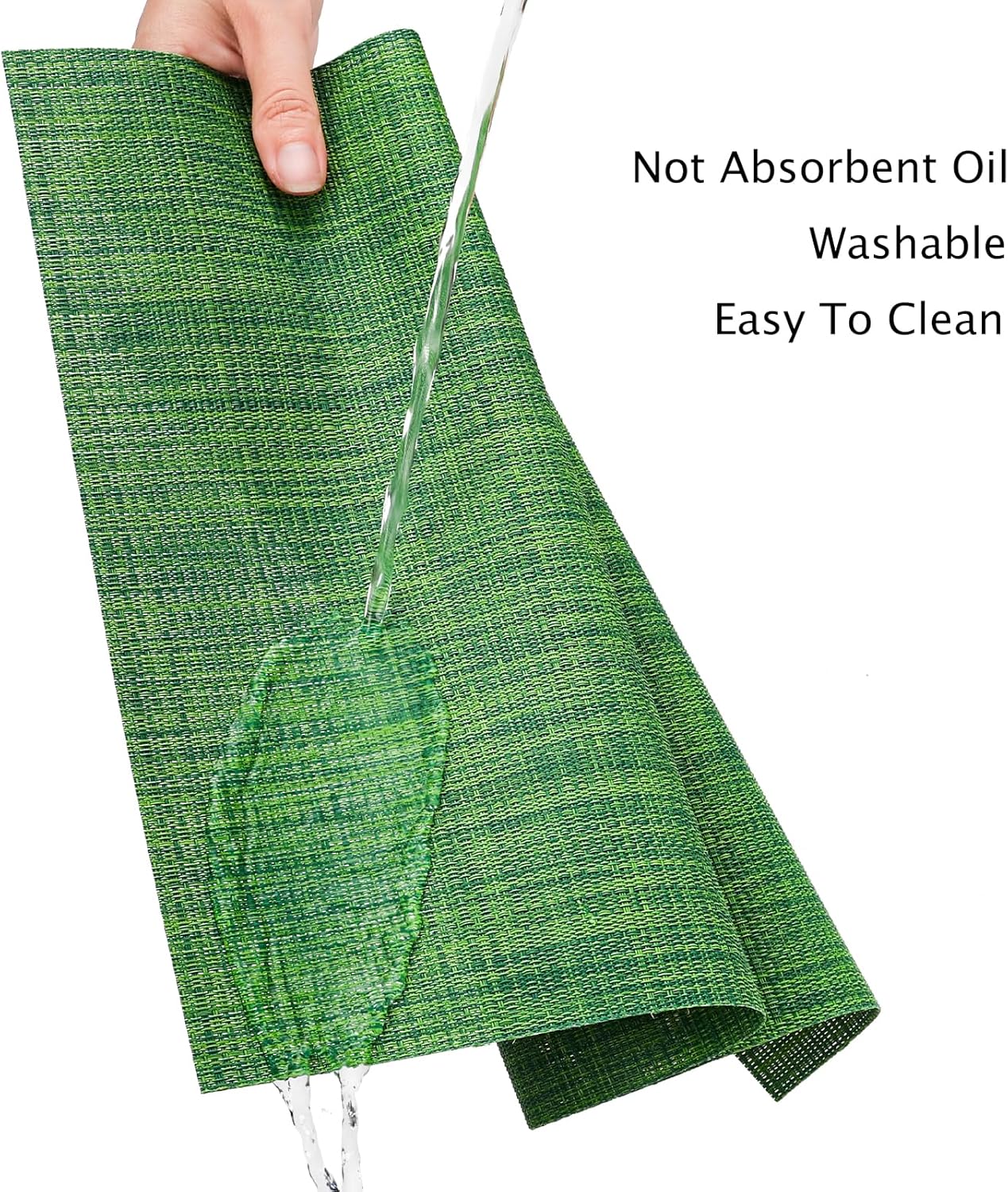 Myir JUN Placemats Set of 4, Vinyl Woven Placemats Place Mats Indoor Set of 4 Washable Table Mats Non-Slip Place mats for Dining Table (Dark Green, Set of 4)