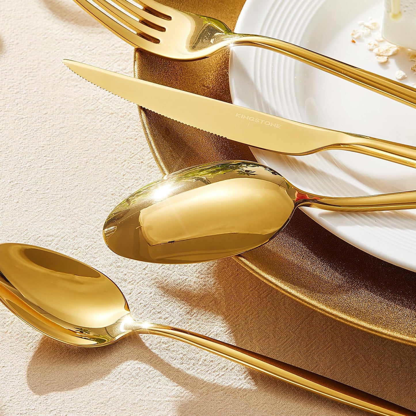 KINGSTONE Silverware Set, 40-Piece Flatware Set Cutlery Set Premium 18/10 Stainless Steel, Tableware Include Forks Knives Spoons for Home Kitchen Restaurant Wedding, Dishwasher Safe, Gold