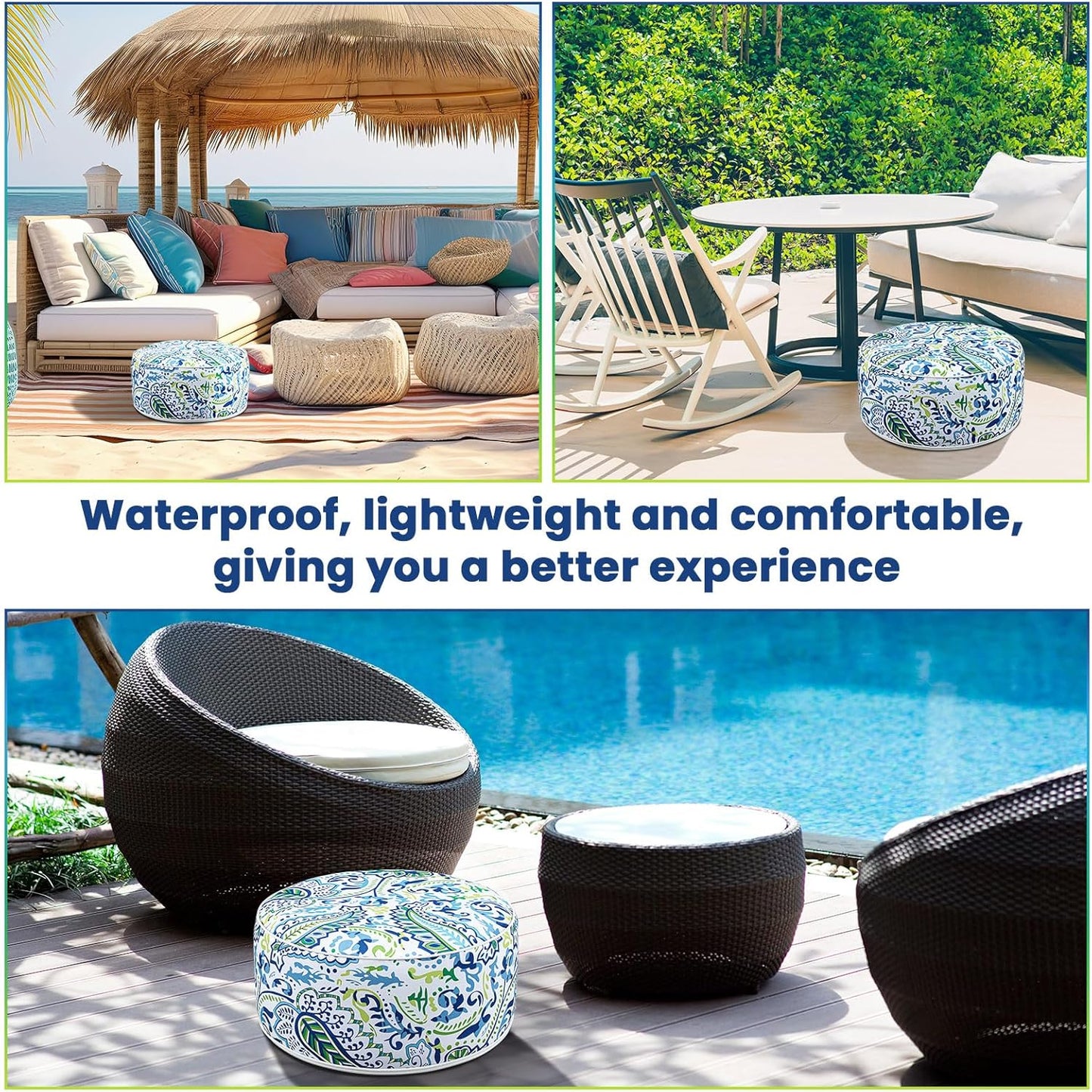 2 Pack Outdoor Inflatable Ottoman Waterproof Inflatable Pouf Foot Rest with Handle D21 x H9 Portable Outdoor Foot Rest for Patio Garden Camping or Home