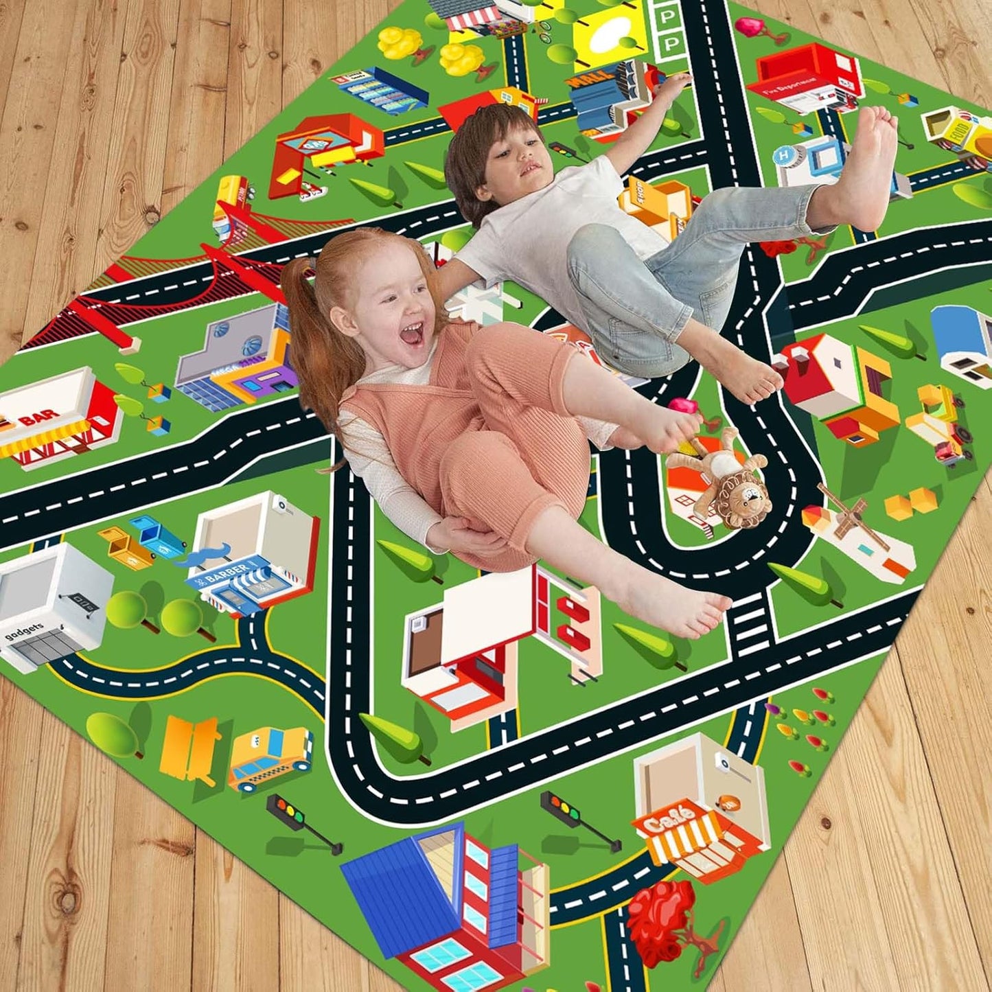 Kids Rug Car Rugs for Kids Toy Cars Play Mat with Rubber Backing City Life Road Rug for Cars Fun City Map for Carpet for Bedroom Boys (RED-Rug, 2.6x3.9ft)