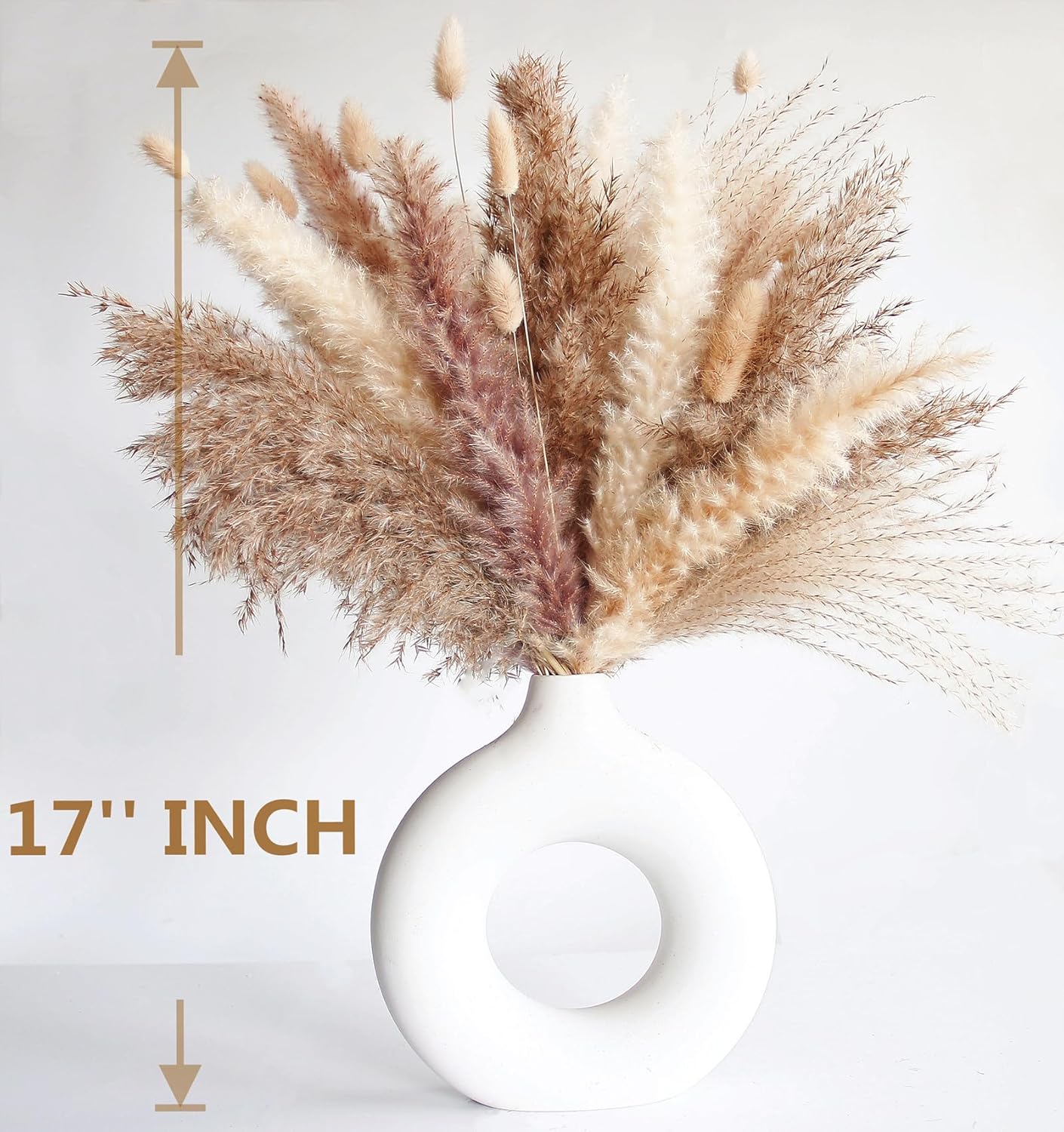 Dried Pampas Grass Decor, 128PCS Pampas Grass with Bunny Tails Dried Flowers, Reed Grass Bouquet for Wedding, Boho Flowers, Home Table Decor, Rustic Farmhouse Party