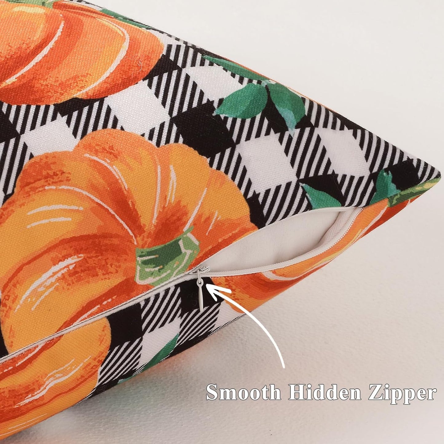 decorUhome Fall Orange Pumpkin Decorative Throw Pillow Covers 16x16 Set of 2, Buffalo Plaid Check Farmhouse Cushion Covers for Autumn Harvest Couch Sofa Bed Home Decor