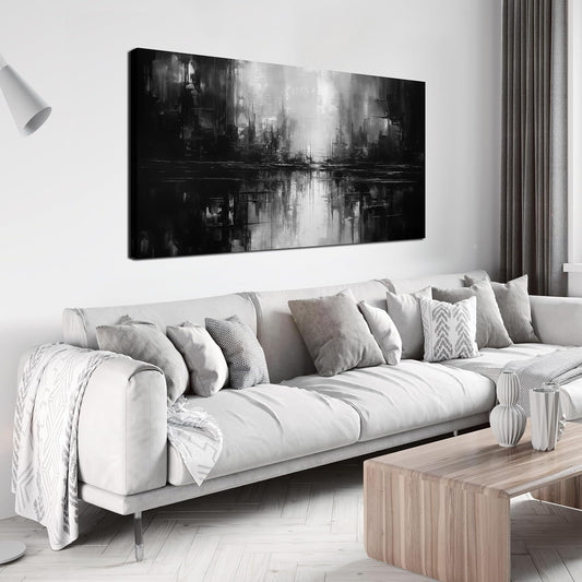 TYTAUPT Abstract Canvas Wall Art For Living Room Black and White Wall Art For Office Bedroom Wall Decor 24 x 48 Inch