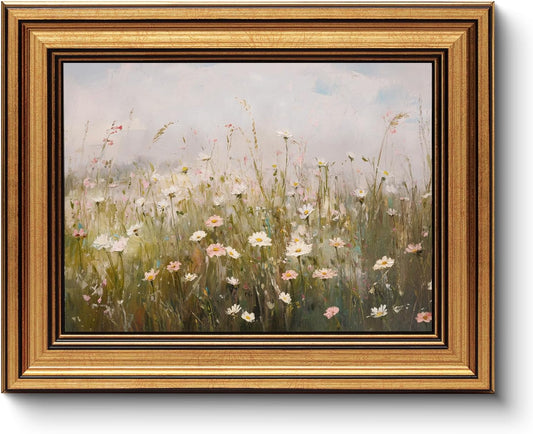 HUARCEY Gold Framed Vintage Wall Art for Living Room Wildflower Field Landscape Decor Aesthetic Mother Day Gift for Mom Oil Painting Flower Wall Print Floral Pictures Canvas Artwork Shelf Decor 8x10in