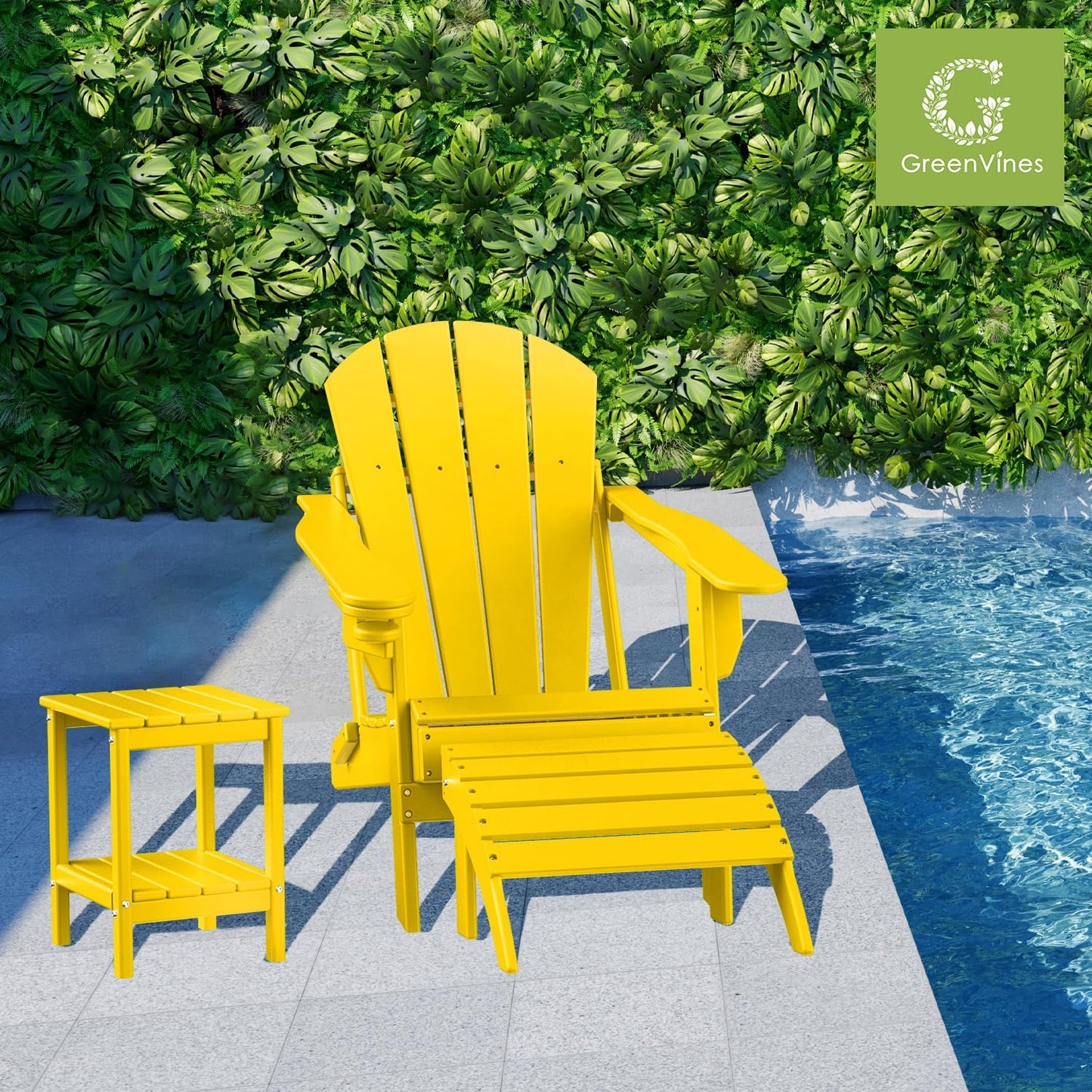 GREENVINES Adirondack-Ottoman | Set of 2 | HDPE Plastic | Outdoor Footrest | All Weather | Foot Rest | Foot Stool | Yellow | for Adirondack Chair | for Patio Backyard Pool
