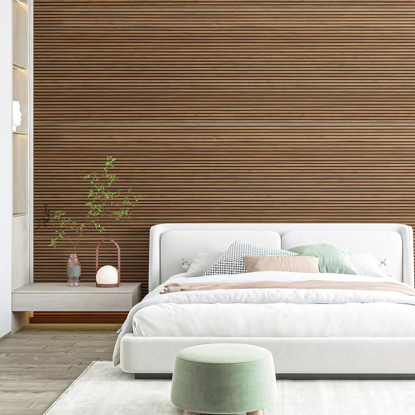 Art3d 4-Pack Glue-On Fine Bar Wainscoting Panel for Interior Wall Decor - 104 x 12 Inch Polystyrene Ultralight Slim Slat Wall Panels for Living Room Bedroom, Rosewood