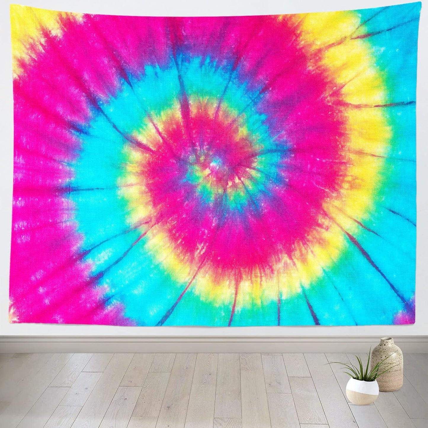 BELECO Tie Dye Tapestry Fabric Wall Hanging 60x50 Inch Groovy Sign Rainbow Tapestry Backdrop Colorful Spiral Tie Dye Party Decorations Tie Dye Art Tapestries for Bedroom Living Room Dorm Decor