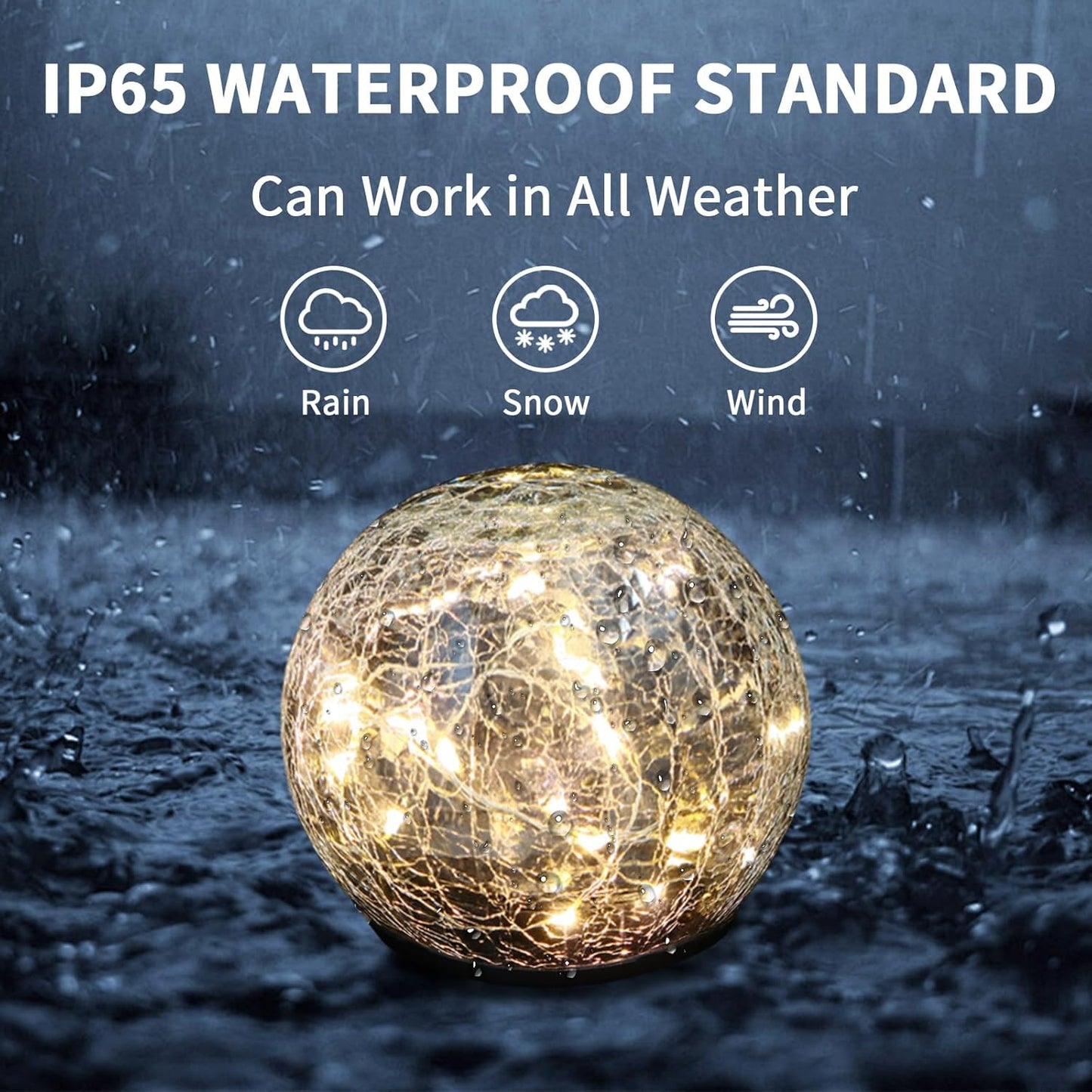 Solar Globe Lights, Cracked Glass Solar Waterproof Warm White LED Ball Lights for Yard Pathway Patio & Lawn Decor (Warm Colors, 2 Pack, 3.94")