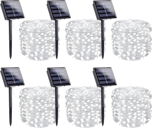 6 Pack Solar String Lights Outdoor, Extra-Long 600LED Fairy Lights Outdoor Waterproof, Solar Twinkle Light Silver Wire 8 Modes Fairy Light for Xmas Tree Party Wedding (Cool White)