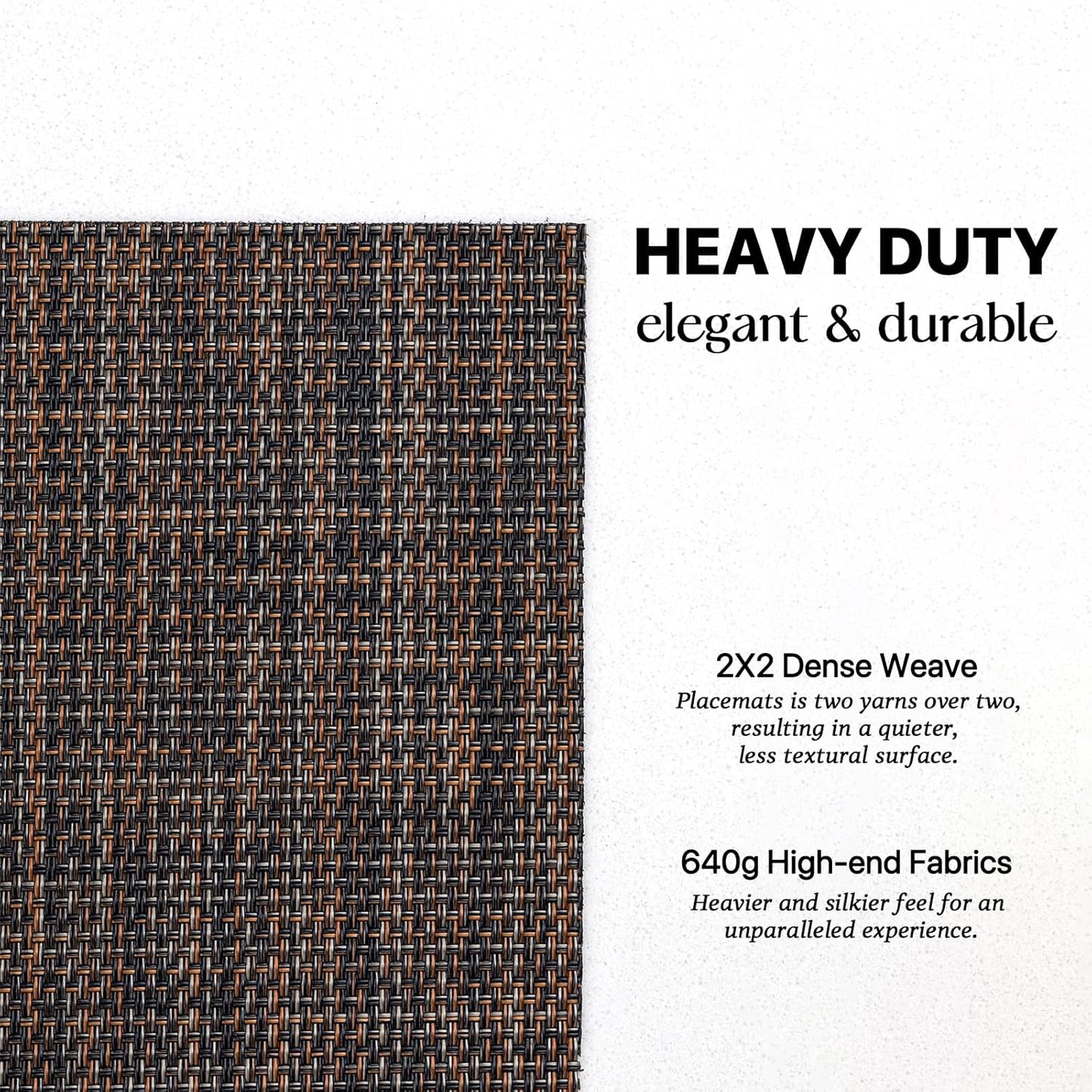 LEXMORE Placemats Set of 6 Vinyl/Plastic Woven Place Mats for Kitchen Table Indoor/Outdoor Washable Placemat Wipeable Dining Table Mats(Black/Brown)