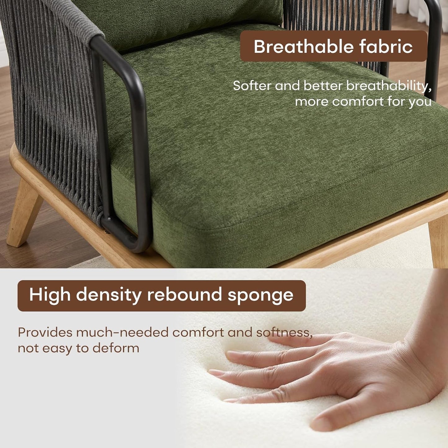 ANJ Accent Chair,Mid-Century Modern Reading Chair with Braid Armrests, Armchair for Living Room Bedroom Outdoor