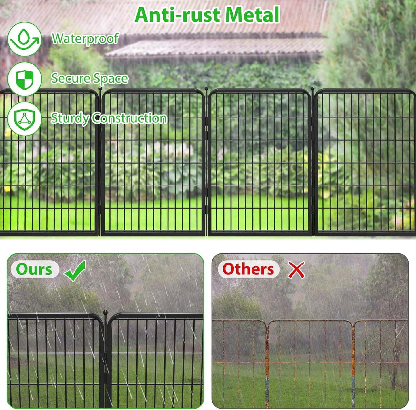 Black Metal Fencing Decorative Garden Fence with Gate 27ft(L) x 40in(H) Fence Panels No Dig Fence Rustproof Animal Barrier Fence Temporary Dog Panels Fencing Outdoor