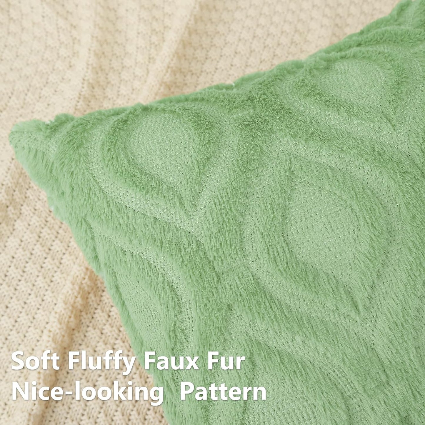 decorUhome Throw Pillow Covers 18x18 Inch Set of 2, Soft Plush Decorative Faux Fur Sage Green Solid Couch Pillow Covers, Accent Farmhouse Neutral Square Euro Pillow Cases for Sofa Bed Living Room