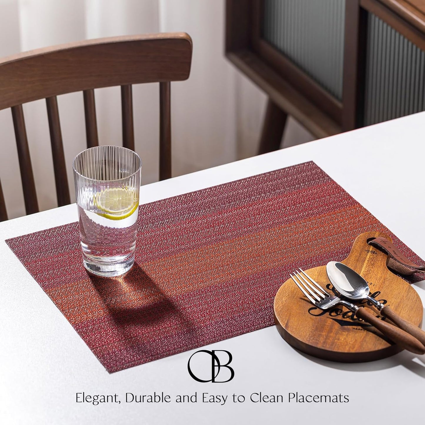 Placemats Set of 4 - Easy Clean Woven Vinyl Placemats for Dining Table, Indoor/Outdoor Place Mats, Washable PVC Table Mats（Pomegranate Parade）