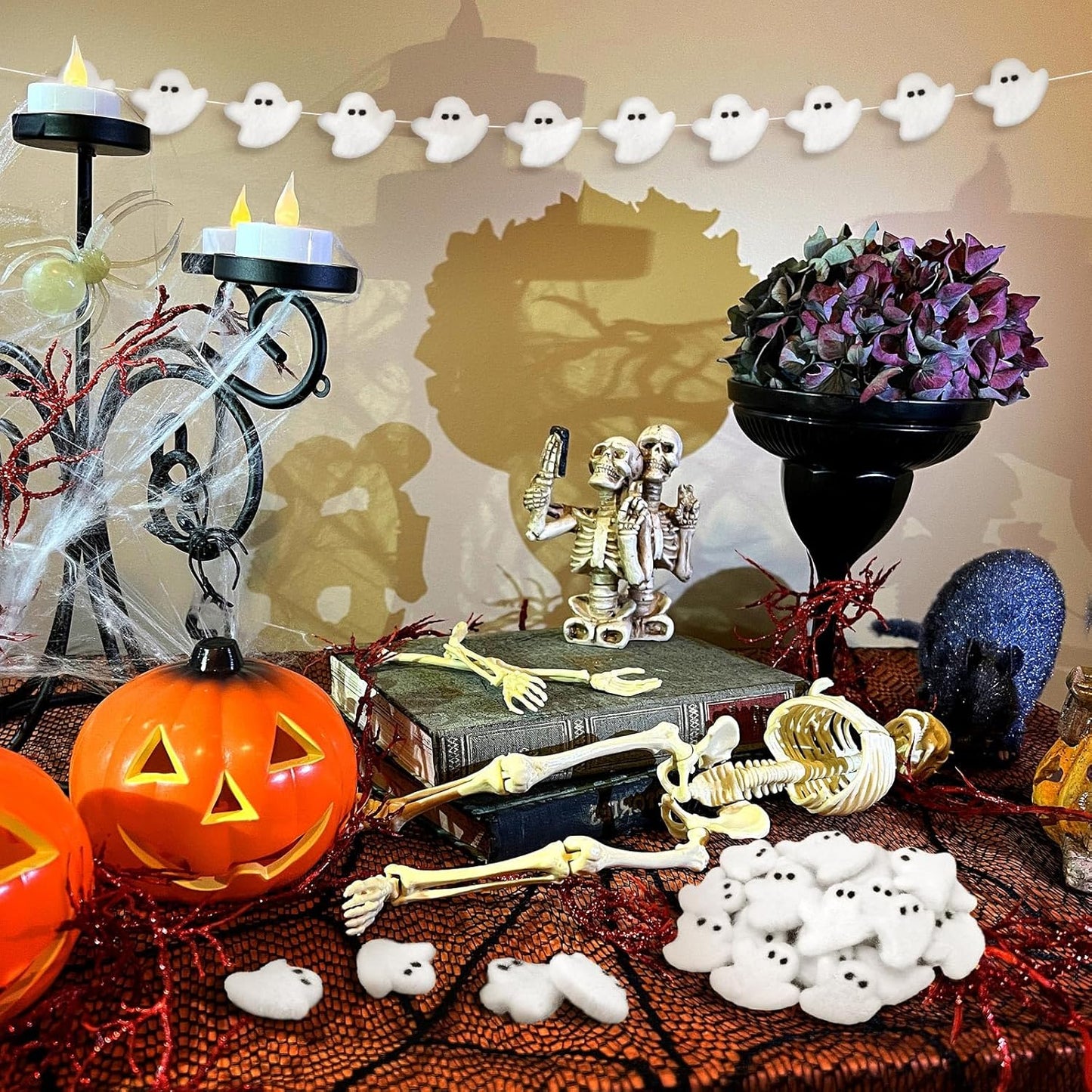 24 Pcs Halloween Felt Ghosts Wool Felted DIY Ornament Ghost for Halloween Party Decoration Home Indoor Outdoor Supplies(White)