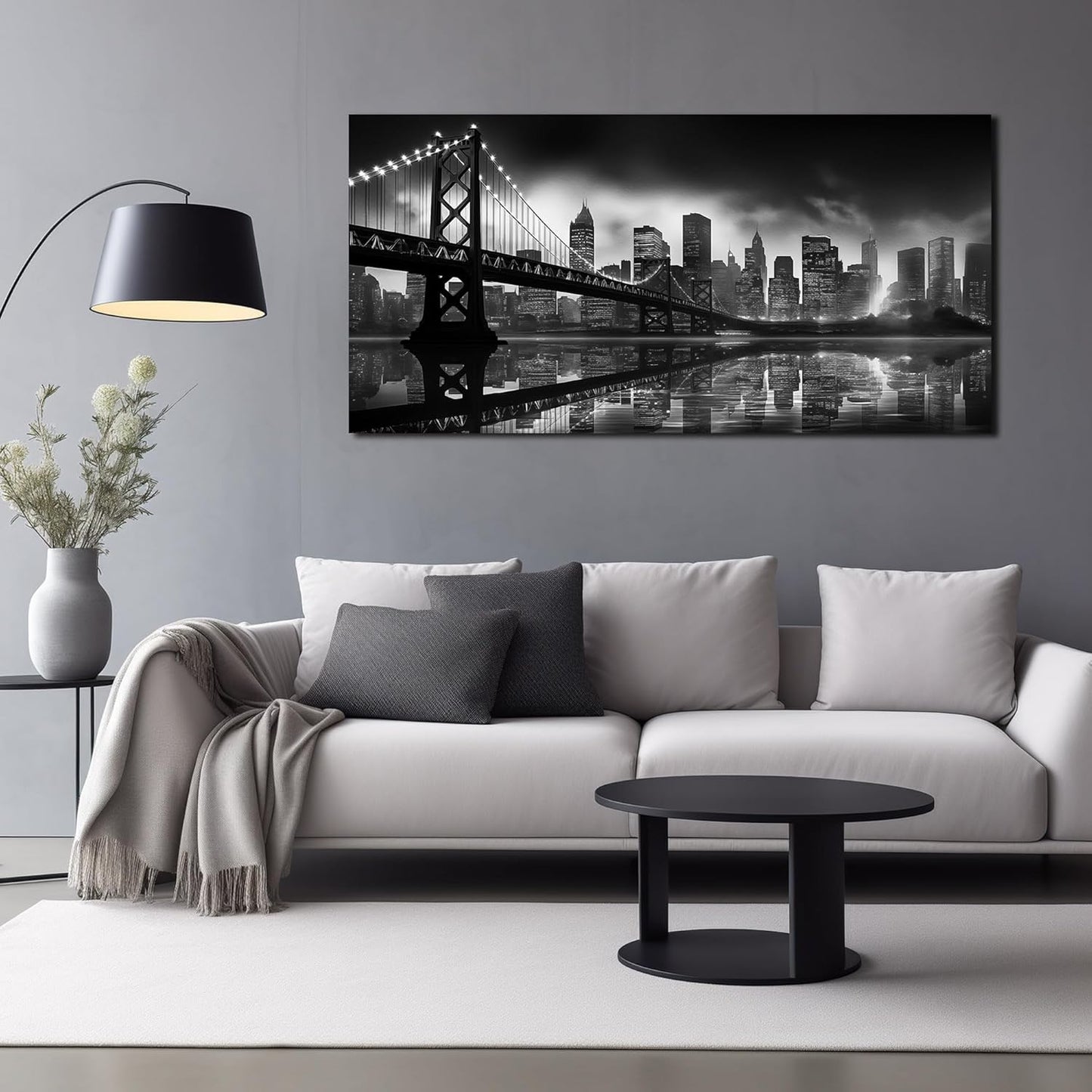 Brooklyn Bridge Canvas Wall Art for Bedroom Black and White City Wall Decor for Living Room Office Wall Art Decor 24 x 48 Inch