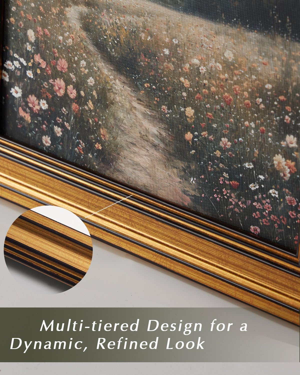 HUARCEY Gold Framed Vintage Wall Art for Living Room Wildflower Field Landscape Decor Aesthetic Mother Day Gift for Mom Oil Painting Flower Wall Print Floral Pictures Canvas Artwork Shelf Decor 8x10in