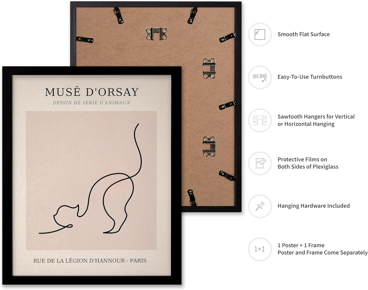 Poster Master Vintage Poster - Retro One Line Cat Drawing Print - Cat Art - Minimal Gift for Men, Women, Animal Lover - Abstract Wall Decor for Home, Office, Bedroom, 16x20 Black Framed