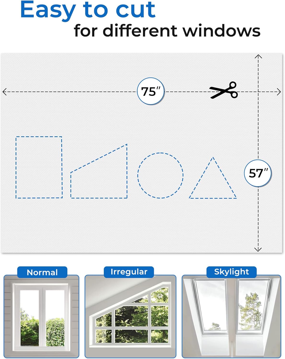 Sumobaby Blackout Curtains for Bedroom 75"x57" Portable No Drill Blinds for Windows with Heat-Resistant Magic Tapes,100% Black Out Window Cover Easy to Cut Fit for Home Cinema,Dorm Room,Nursery(White)