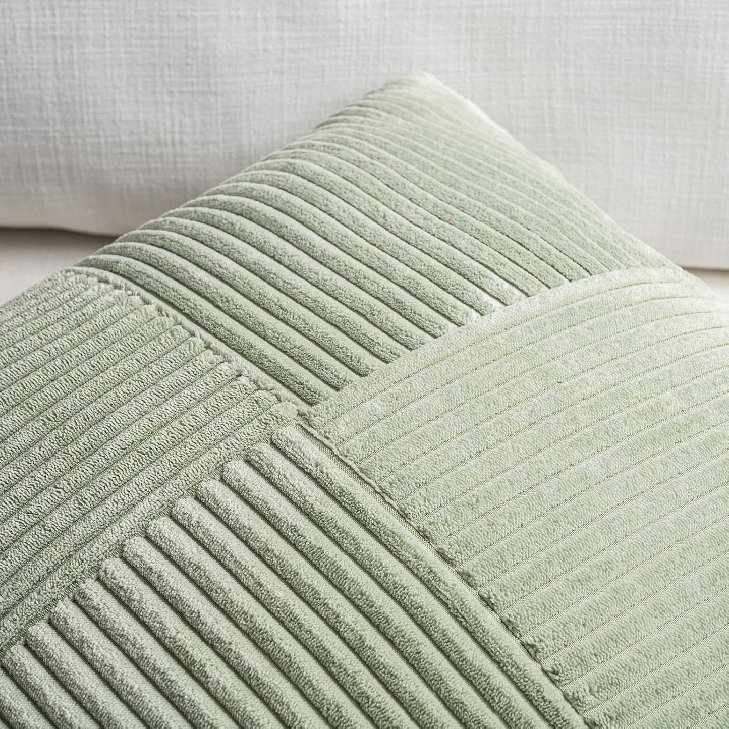 Fancy Homi Set of 2 Sage Green Boho Long Lumbar Body Decorative Throw Pillow Cover 14x36 Inch for Bed Couch Bedroom Bench, Soft Patchwork Corduroy Textured Pillow Case, Rustic Farmhouse Room Décor